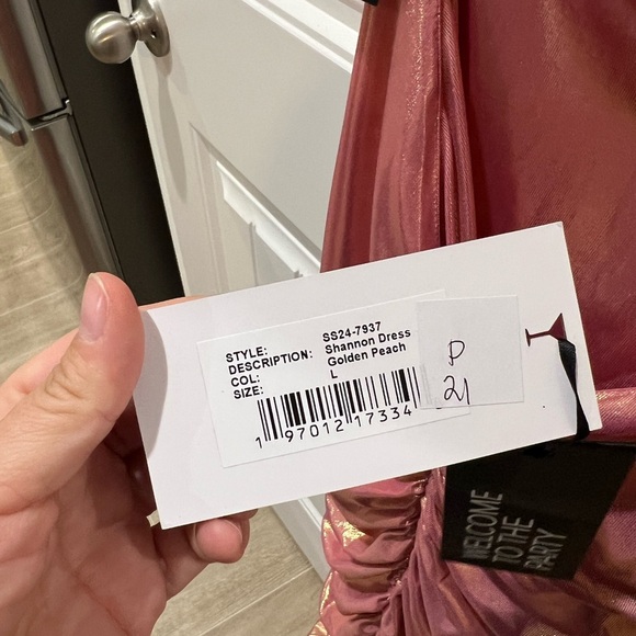 NWT Retrofete Shannon Dress in golden peach - pink metallic - Size L - Picture 6 of 13